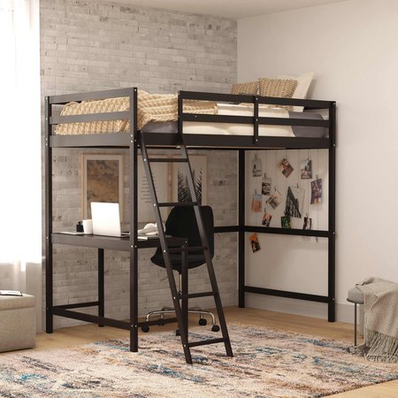 Flash Furniture Espresso Twin Loft Bed Frame with Desk and Ladder MH-LBD5-ESP-T-GG